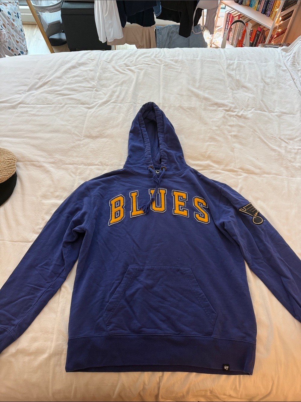 Women’s Navy Crewneck Hoodie with Yellow 'BLUES' Lettering